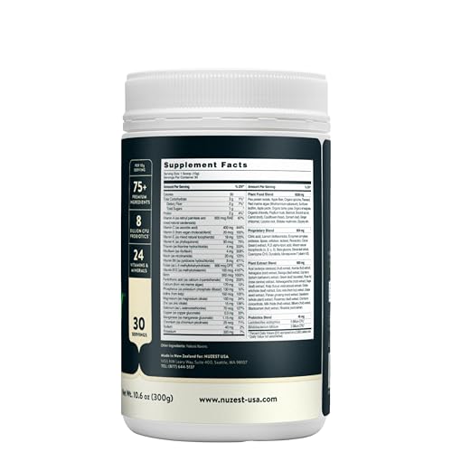 Nuzest Good Green Vitality label closeup highlights premium ingredients and allergen free status