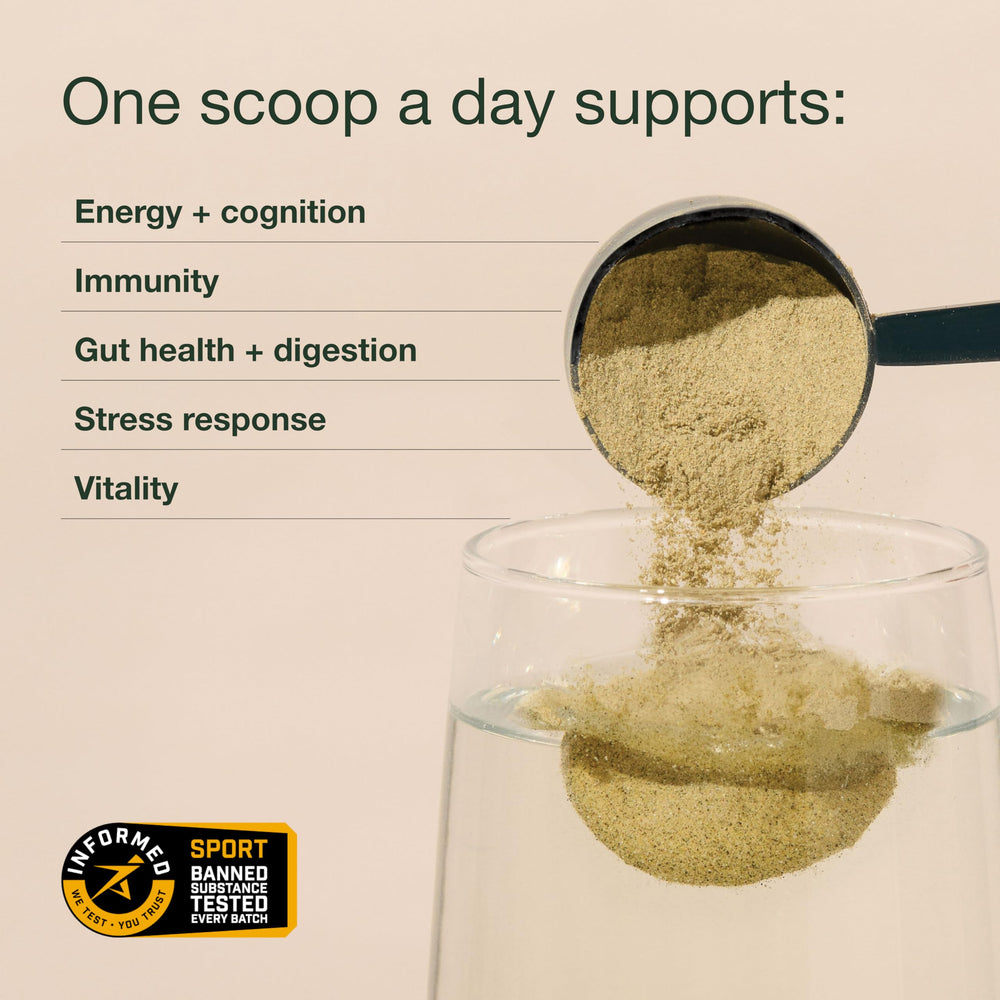 Nuzest Good Green Vitality stir with spoon shows quick blend and smooth texture