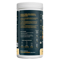 Nuzest pea protein powder ingredients label close-up highlighting allergen-free formula