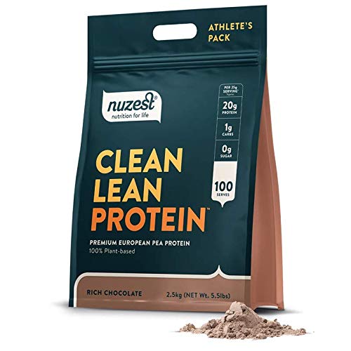 Nuzest pea protein powder jar front view highlighting premium vegan protein for everyday recovery.