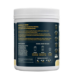 Nuzest unflavored powder with scoop highlighting high protein per serving.