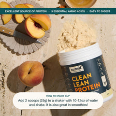 Nuzest powder being poured into a glass for a shake.