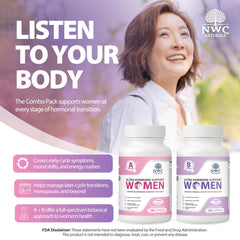 NWC Naturals Ultra-Hormone Support Combo bottle back with ingredients and certifications.