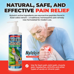 Nyloxin gel applied to knee for joint and nerve pain support