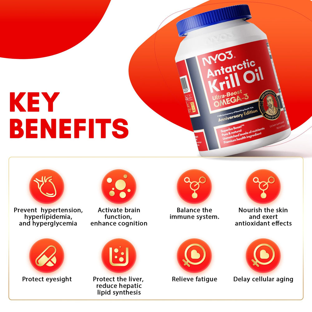 NYO3 Krill Oil bottle highlighting astaxanthin for antioxidant-rich formulation