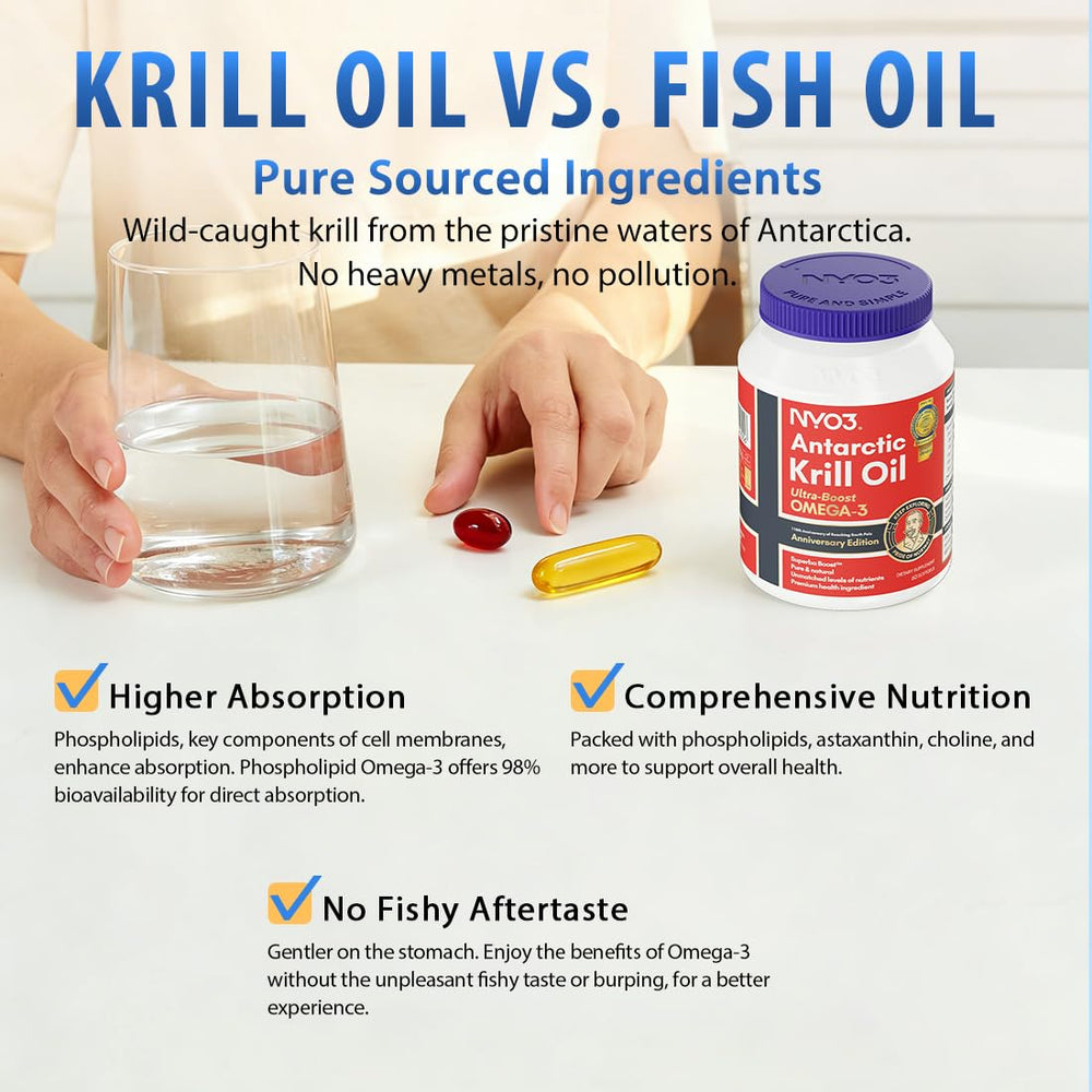 NYO3 Krill Oil packaging with certification icons for trusted quality