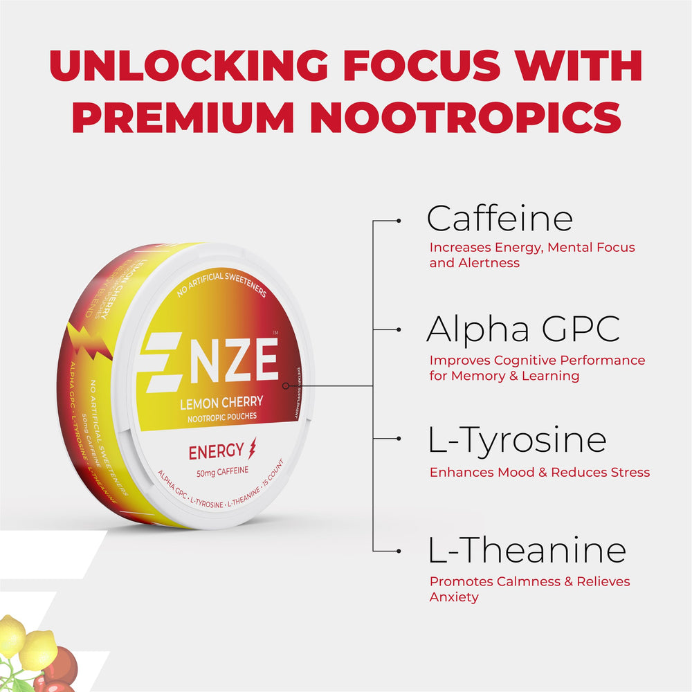 NZE Pouch 50mg caffeine detail for quick energy