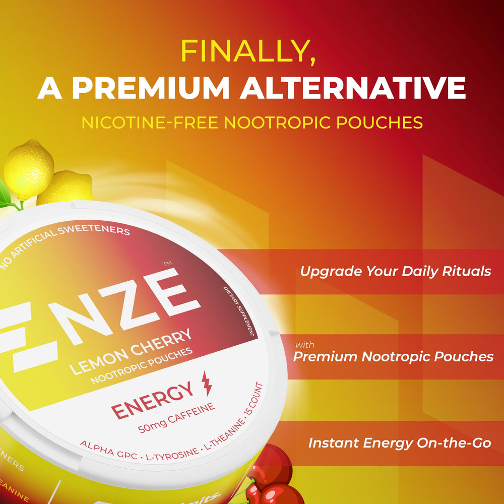 NZE Lemon Cherry pouch outside pack emphasizes flavor and convenience