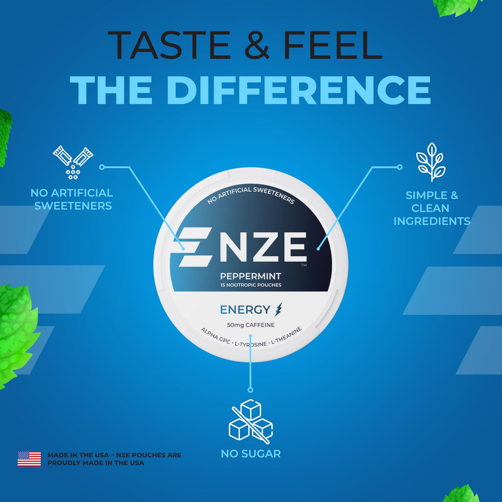 NZE Caffeine Nootropic Pouches Peppermint on-the-go lifestyle for caffeine boost