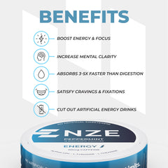 NZE Caffeine Nootropic Pouches Peppermint pouch texture suggests smooth mouthfeel