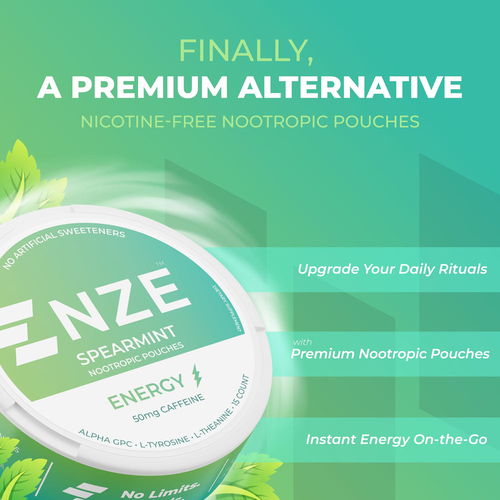 NZE can close-up showing 50mg caffeine and nootropic blend