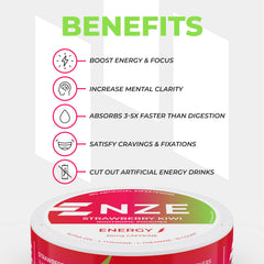 NZE Caffeine Nootropic Pouches Strawberry Kiwi in hand for focused moments