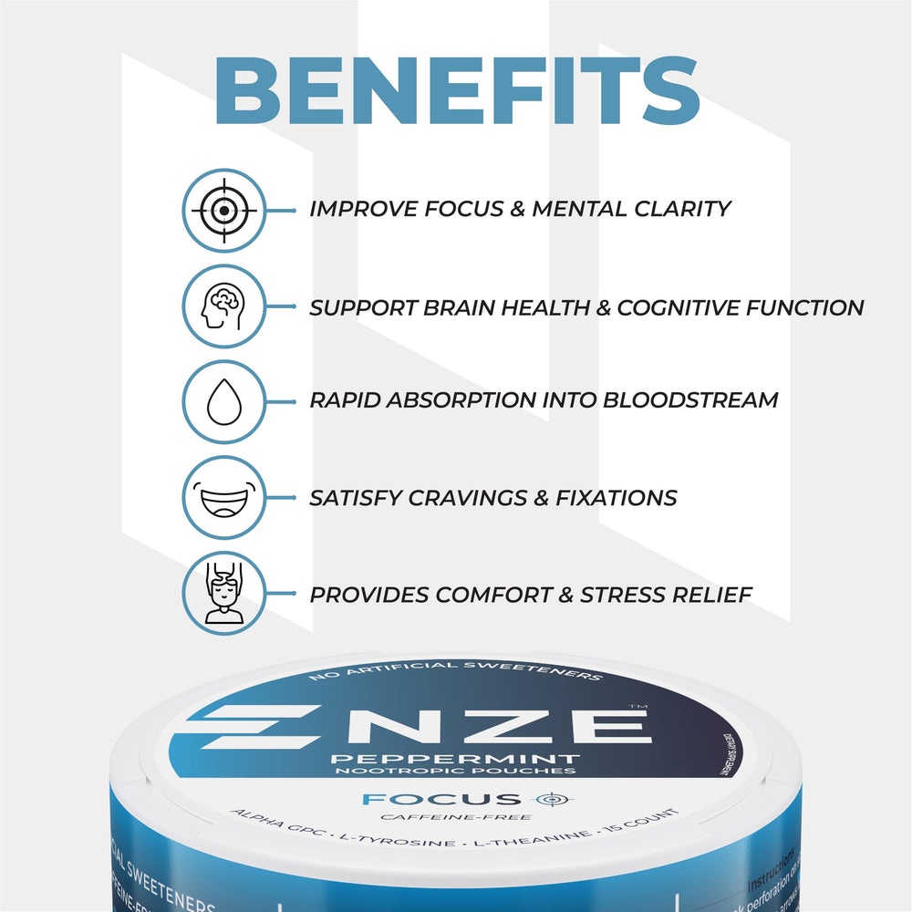 NZE Focus peppermint label close-up highlighting natural sweeteners