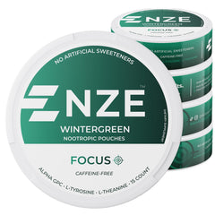 NZE Wintergreen pouch pack front showing convenient caffeine-free focus on the go