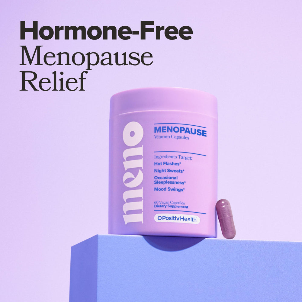 O Positiv MENO label with ingredients and usage guidance.