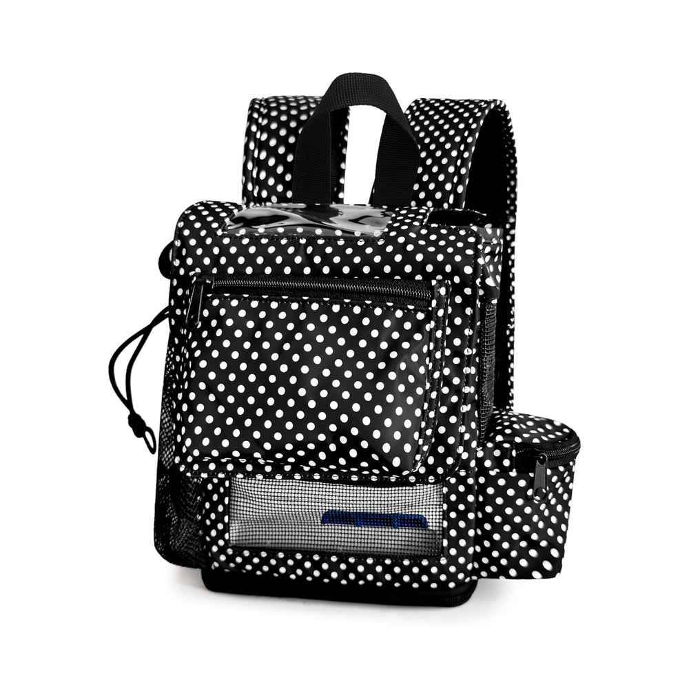 O2TOTES polka-dot front view; compact design for Inogen G5 on the go.