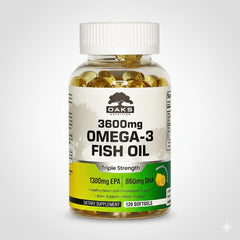 Oaks Nutrition Omega-3 bottle front with lemon flavor softgels for daily heart support