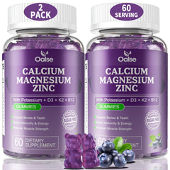 OALSE calcium magnesium zinc gummies in blueberry bottle support bone health