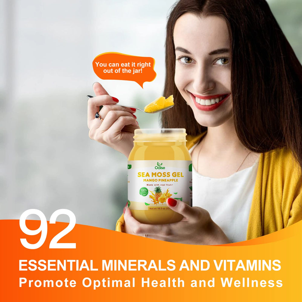 OALSE Sea Moss Gel poured into tea or dessert—versatile flavor companion.