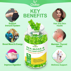 OALSE Sea Moss Gummies bottle label highlighting ingredients and potential immune support