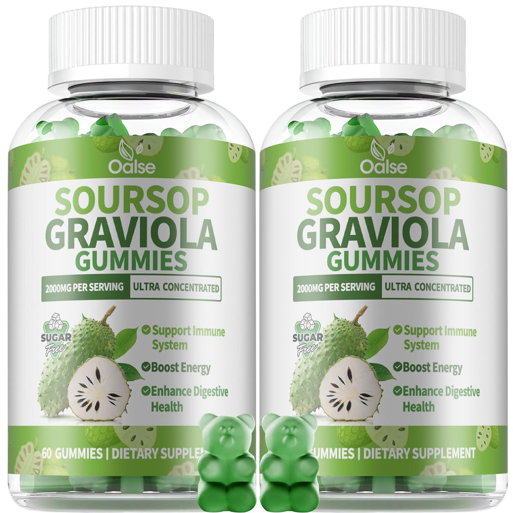 OALSE Soursop Gummies bottle showing sugar-free vegan formula for daily immune support.