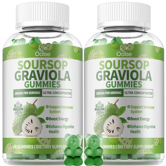 OALSE Soursop Gummies bottle showing sugar-free vegan formula for daily immune support.