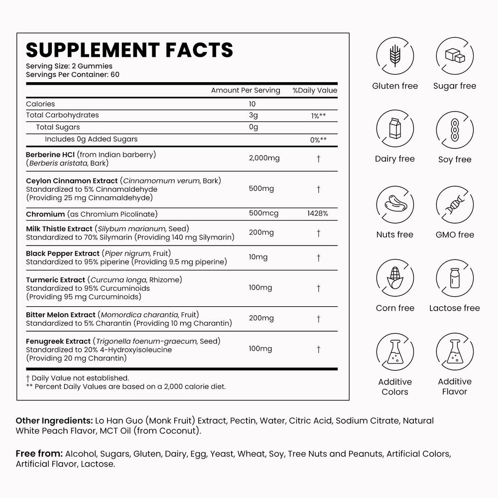 Oasis-Force Berberine Gummies label detail with serving size and supply information