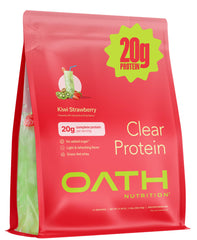 Oath Nutrition Clear Whey Isolate Kiwi Strawberry bottle, refreshing post-workout drink.