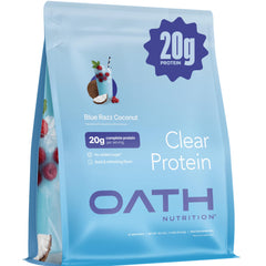 Oath Nutrition Clear Whey Isolate powder in Blue Razz Coconut for a juice-like protein boost