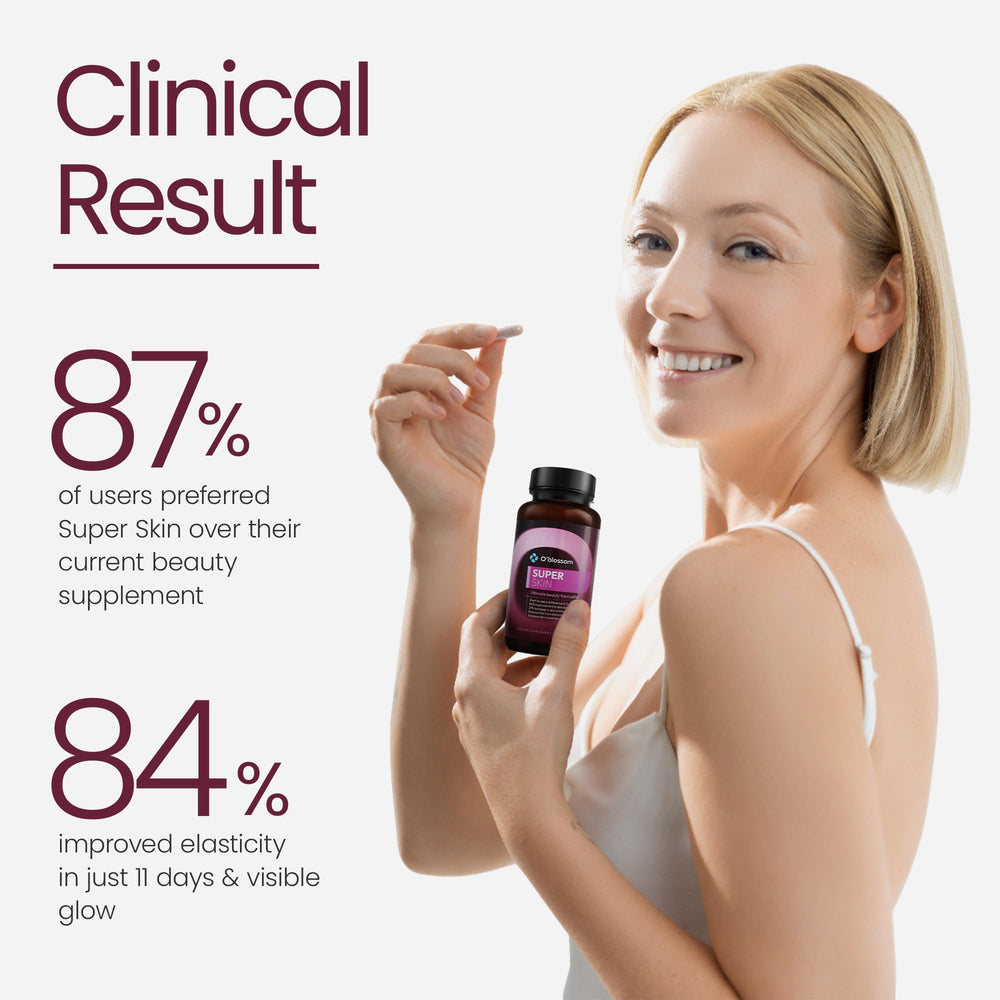 O'blossom Super Skin label featuring SkinAx2 ingredients
