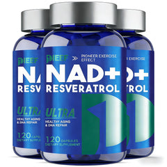 obnobm NAD+ Resveratrol bottle front, premium NMN alternative for daily energy.
