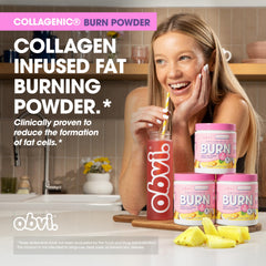 Obvi Collagenic Burn Powder dissolves easily in water for quick, sugar‑free consumption.