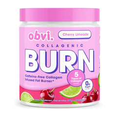 Obvi Collagenic Burn powder tub highlights metabolism support and convenience.