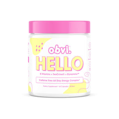 Obvi Hello bottle front showing premium collagen blend for vitality