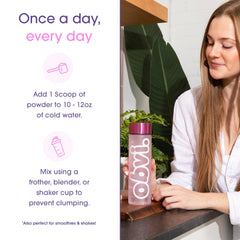 Close-up of Obvi label referencing 0g sugar and collagen content.