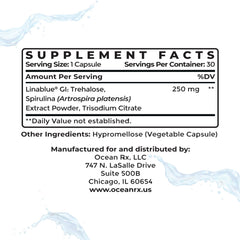 Ocean Rx Blue Spirulina capsules with spoon for easy serving.