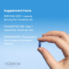 Skin-care setup featuring Ocean Rx Blue Spirulina for nourishment.
