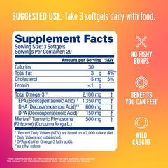 OceanBlue Omega-3 Turmeric softgels with orange flavor for easy, burpless use.