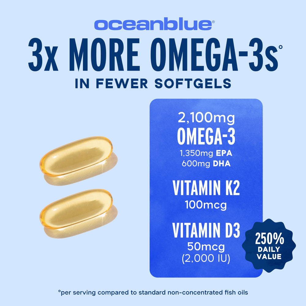 Oceanblue Omega-3 2100 orange-flavor capsules for easy daily use