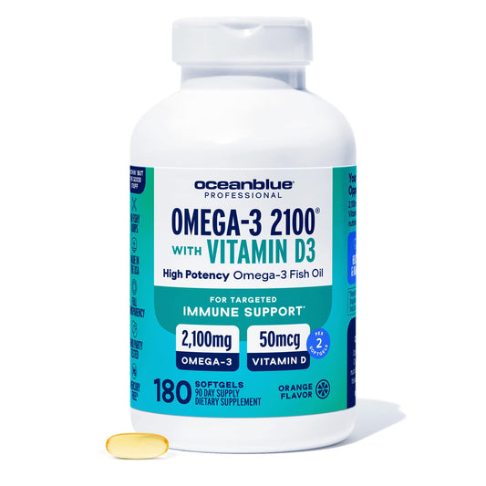 Oceanblue Professional Fish Oil bottle front showing triple-strength omega-3 for daily intake