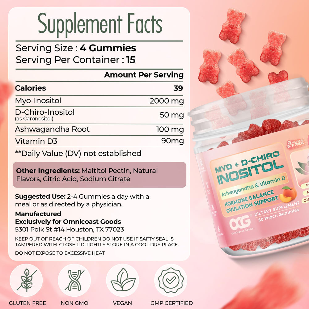 OCG gummies peach flavor, sugar-free, convenient daily supplement