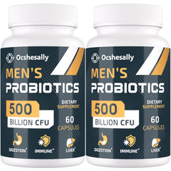 Ocshesally Probiotics for Men 500B CFUs bottle shows premium packaging for daily gut support