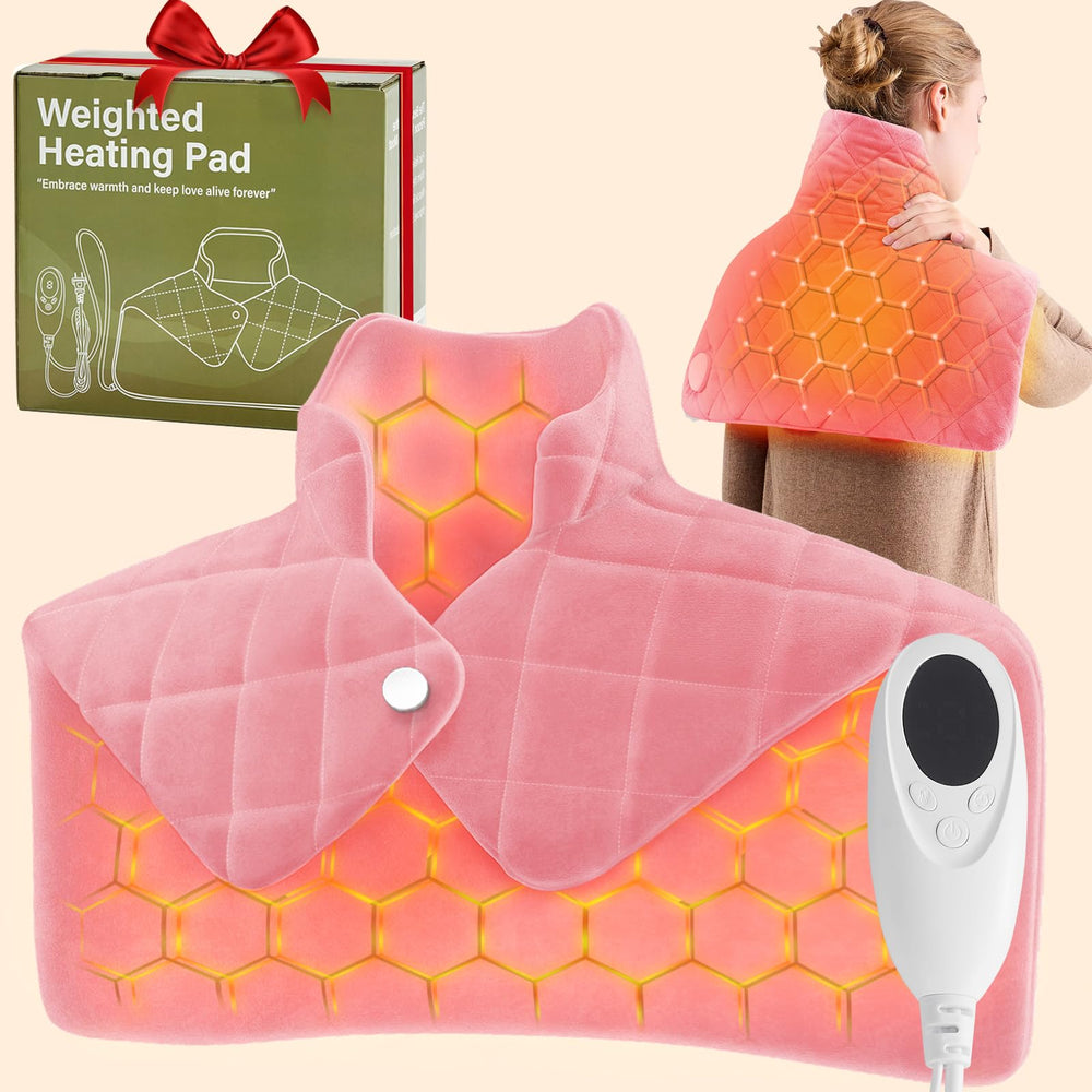 OCTROT pink weighted heating pad provides full back, neck and shoulder warmth with 18x22 inch coverage.