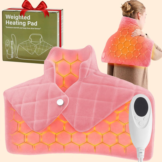 OCTROT pink weighted heating pad provides full back, neck and shoulder warmth with 18x22 inch coverage.