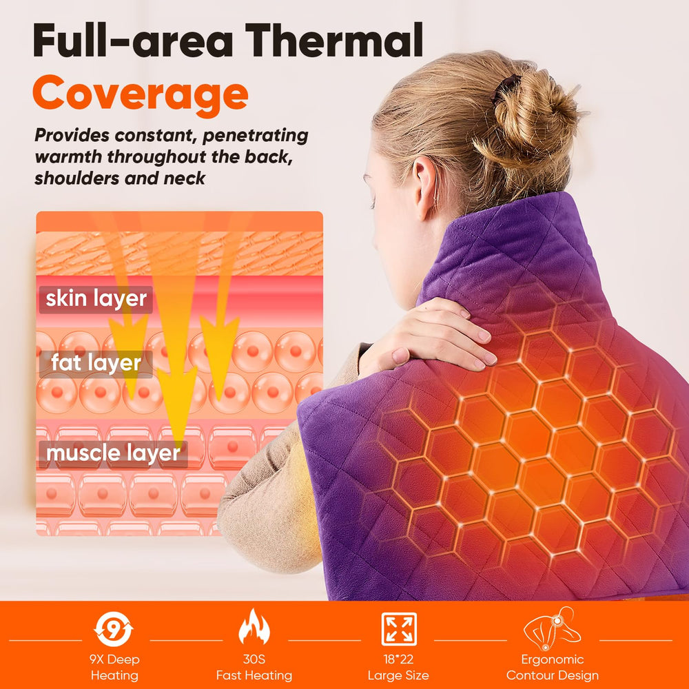 OCTROT purple pad shows nine temperature settings for customized warmth.