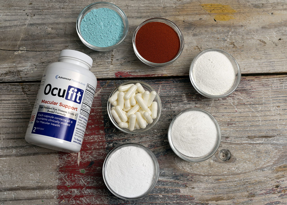 OCUFIT bottle back label close-up showing AREDS 2 ingredients and dosage details