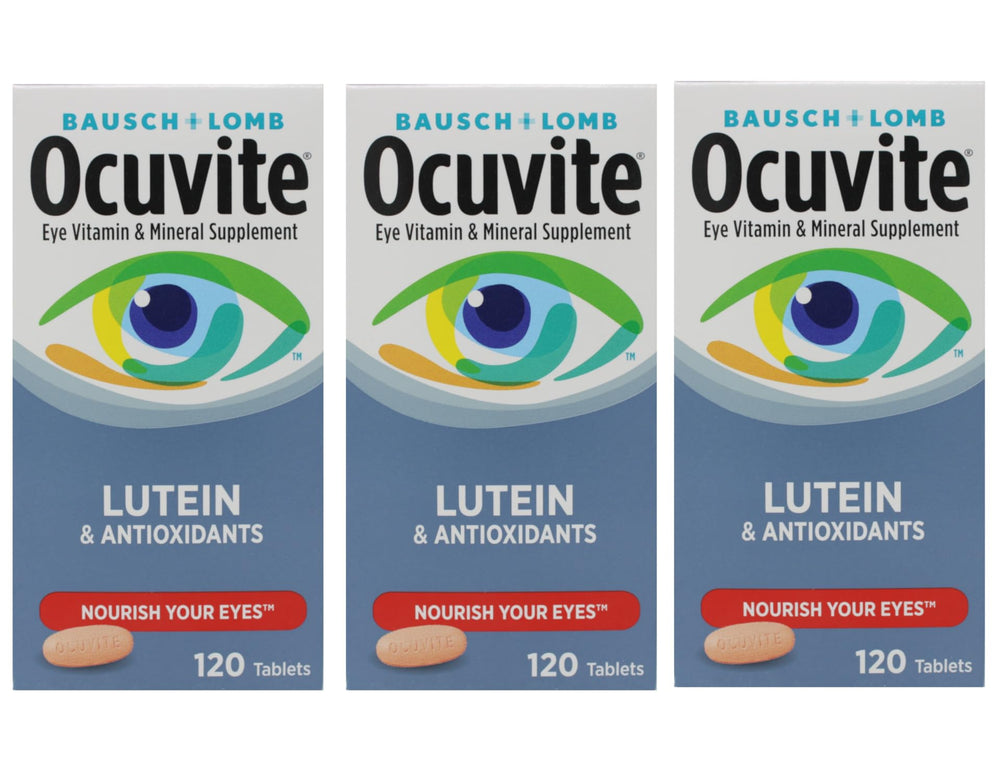 Ocuvite bottle front view highlights lutein and minerals for eye health support.