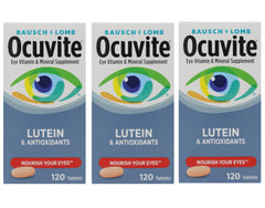 Ocuvite bottle front view highlights lutein and minerals for eye health support.