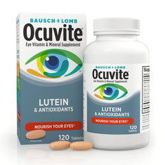 Ocuvite tablets close-up showcase lutein and essential nutrients for daily eye care.