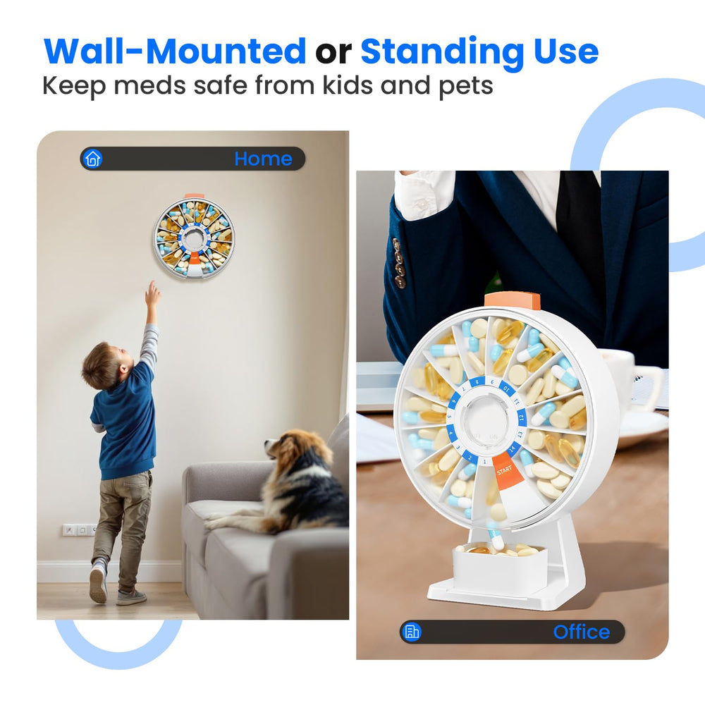 Odaro large pill dispenser standing on a counter for accessible daily use.
